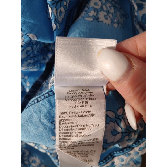 J.Crew Blue Block Floral Print Artist Boho Top Popover Shirt Sz Large - Picture 9 of 10